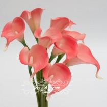 wedding photo - Coral Calla Lilies Real Touch Flowers Bouquet for Bridal Bouquets Wedding Centerpieces Home Decoration Coral Wedding 9 stems