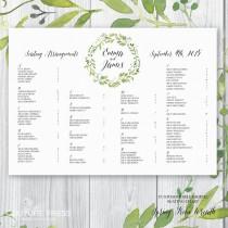 wedding photo - Printable Wedding Seating Chart, Watercolour Spring Green Wreath, Rustic Whimsical DIY Printable Guest Arrangement Plan, Wedding Signage