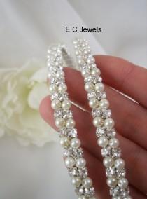 wedding photo - Double Bridal Headband wrapped with Pearls and Rhinestones