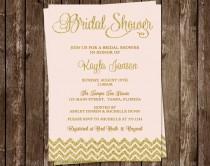 wedding photo - Bridal Shower Invitations, Pink, Gold, Glitter, Wedding, Chevron Stripes, Set of 10 Printed Cards, FREE Ship, PIGLG, Pink Glitter and Gold