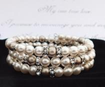 wedding photo - Pearl Bracelet Handmade with Swarovski Pearls. Pearl Bridal Bracelet. Wedding Bracelet. Wrap Bracelet. Rhinestone Bracelet. Formal Jewelry