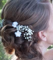 wedding photo - Small White Flower Hair Pins - Set of Two - Wedding, Bridal, Bridesmaids, Flower Girl