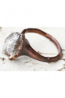 wedding photo - Unique Engagement Ring, Promise Ring for Her: stone promise ring alternative quartz wedding rings, raw quartz ring, quartz crystal ring boho