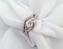 wedding photo - Pear Shaped Diamond Engagement Ring Set 14 Karat White Gold GIA Certified