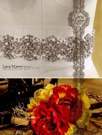 wedding photo - Waterlily Luxurious Handmade Rhinestone and Imitation Pearl Beaded Floral Pattern Belt on the Ribbon - Vintage Inspired Bridal Beadwork Sash