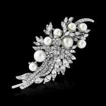 wedding photo - Pearl hair clip wedding bridal crystal swirl leaf ivory pearl wedding hair accessories