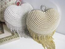 wedding photo - Wedding Bag Clutch Formal Evening Bag with Faux pearl and Loads of Shimmy Sparkle Heart Shaped
