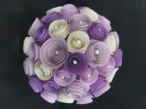 wedding photo - Bridal Bouquet and Groom Boutonniere set, Origami spiral rosette in Purple Shade