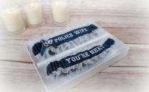 wedding photo - Handcrafted Embroidered Police Wedding Garters - Police Wife Garters - Blue line police garters - Something blue garters.