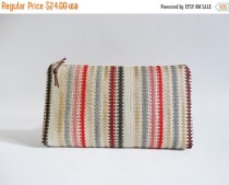 wedding photo - Clutch for Girl red striped, Bridesmaid gift Bag, Gift for Sister, Valentines gift, Cosmetic Purse