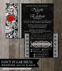 wedding photo - Sugar Skull Wedding Invitation, Halloween, Black & White, Day Of The Dead, Printable Wedding Invite, Dia De Los Muertos, Wedding Stationery