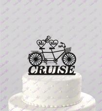 wedding photo - Bicycle for Two Wedding Cake Topper, Mr & Mrs Personalized with Last Name, Acrylic Cake Topper [CT53mm]