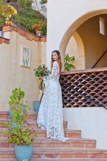 wedding photo - Crochet Lace Bohemian Wedding Dress. OPEN BACK With BOHO Bell Sleeves. Simple Elegant Lace Gown. Low Back Lace Wedding Dress. Ivory Or White