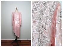 wedding photo - EXQUISITE Iridescent Sequin Dress / Mother of the Bride Dress / Pink Sequined White Beaded Dress / Braxae Vintage Co.