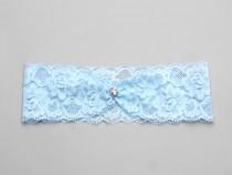wedding photo - Wedding crystal garter, something blue bridal garter - style #488