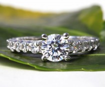 wedding photo - 2.71 carats - Round cut Diamond Engagement Ring - 14k White gold-  weddings - brides - Bp008 - New