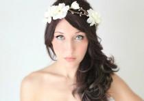 wedding photo - Flower Crown, Ivory, Delphinium Wedding Tiara, Bridal Hair Wreath, head wreath, fairy, woodland - LENORA - by DeLoop