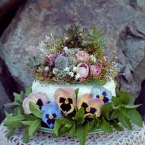 wedding photo - custom cake topper, moss cake topper, moss ring pillow, woodland cake topper, pink cake topper, garden cake topper, succulent cake topper