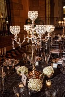 wedding photo - 5 Arm Crystal Candelabra Centerpiece Wedding Hanging Crystals Votive Holders Crystal Sale Candle Holders Romantic Bling Event Decor Globe