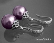 wedding photo - Mauve Pearl Earrings Swarovski 10mm Pearls Light Purple Pearl Drop Earrings Wedding Purple Jewelry Mauve Pearl Jewelry Bridal Party Jewelry