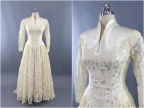 wedding photo - Vintage 1950s Wedding Dress / Ivory Lace Wedding Gown / 50s Vintage Wedding / Grace Kelly / Size 4