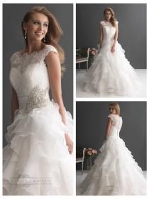 wedding photo -  Cap Sleeves Ruffled Layered Ball Gown Wedding Dresses with Ruched Band