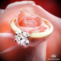 wedding photo - 18k Yellow Gold With Platinum Head Classic 6 Prong Solitaire Engagement Ring