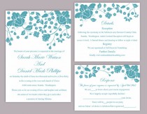 wedding photo -  DIY Wedding Invitation Template Set Editable Word File Instant Download Printable Teal Invitation Elegant Flower Wedding Invitation