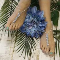 wedding photo -  Blue crochet barefoot sandals | pearl foot jewelry