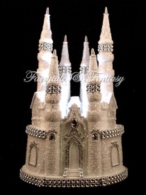 wedding photo - Cinderella Castle Fairytale Wedding Cake Topper or Sweet 16 or 15 - LIGHTED