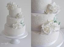 wedding photo - Lace Wedding Cake With Thistle