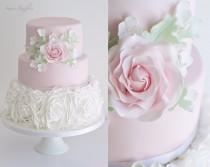 wedding photo - Pink Ruffle Rose Wedding Cake