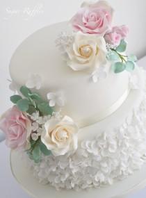 wedding photo - Wedding Cake With Petal Ruffles And Sugar Flowers