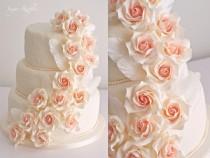 wedding photo - Rose Cascade Wedding Cake With Feathers