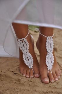 wedding photo - Bridal Barefoot Sandals-White Crochet Barefoot Sandals-Bridal Foot Jewelry-Beach Wedding Barefoot Sandals-Lace Shoes-Beach Wedding Sandals