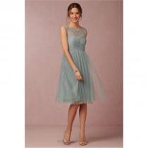 wedding photo -  Duck Green Illusion Embroidered Tulle Knee Length Short Bridesmaid Dress Wedding Party Dresses