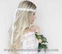 wedding photo - White Bridal Headband, White Floral Crown, Flower Girl Hair Wreath, White Bridal Flower Crown, Bridal Hair Accessories, Wedding Headband.