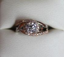 wedding photo - Diamond Bypass Swirl Engagement Rings 14k Rose Gold - Diamond & Twist Halo Pave Bypass Wedding Engagement Ring 14k White and Rose Gold - Forever One Moissanite Center Gem Also Available - Raven Fine Jewelers