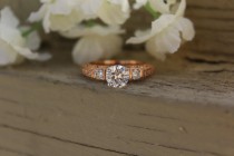 wedding photo -  1 Carat Forever One Moissanite & Diamond Antique-Style Engagement Ring 14k Rose Gold - Diamond Engagement Rings for Women - Vintage Inspired