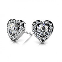 wedding photo -  Diamond Heart Stud Earrings by Michael Raven - Raven Fine Jewelers - 1 Carat Diamond Heart Stud Earrings 14k White Gold, 18k or Platinum - Diamond Studs - Heart Hal