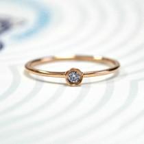 wedding photo - 0.04 Cts Round Baby Diamond 14K Rose Gold Engagement Ring. Bezel Set Baby Diamond. Dainty Wedding Bridesmaid Rings Set. Giftbox CUSTOM Tags