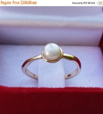 wedding photo - On Sale Gold Ring 14K Yellow Gold  Handmade Gemstones Artisan Crafted Unique Pearl Women Size 7 Bride Gold Jewelry Engagement Ring