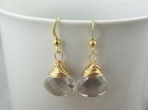 wedding photo - smokey grey earrings, teardrop crystal jewerly,  gold wire wrapped earrings,  drop dangle ,   wholesale clearance
