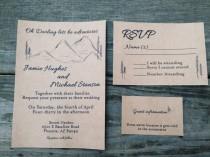 wedding photo - Mountain wedding invitation on Kraft  with Trees - 75 count wedding suite
