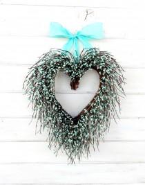 wedding photo - Wedding Decor-Wedding Wreath-Heart Wreath-Teal Wedding-Spring  Wreath-SAY I LOVE YOU-Gift for Mom-Wedding Gift-Heart Wreath-Gift for Mom