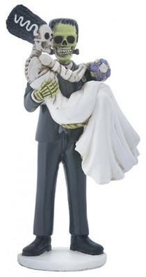 wedding photo - Halloween Wedding Cake Toppers-Love Never Dies Frankenstein and Bride - Spooky Day Of The Dead Fall Scary Romantic Skeleton Figurines-DOD1