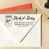 wedding photo - Mason Jar address stamp with a curly calligraphy script font