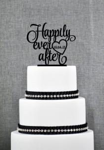 wedding photo - Happily Ever After with Wedding Date in your Choice of Colors, Custom Wedding Cake Topper, Unique Cake Topper, Modern Cake Topper- (S220)