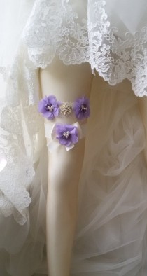 wedding photo -  Wedding garter, Garters, Wedding accessoaries, Bridal accessoary, Lilac wedding garter, Chiffon Flower Rhinestone Lace Garters
