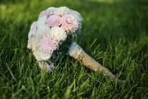 wedding photo - Large pink and cream sola bouquet with burlap
